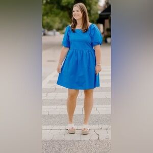 MICHELLE MCDOWELL- Vibrant Blue Puff Sleeve Dress NWT